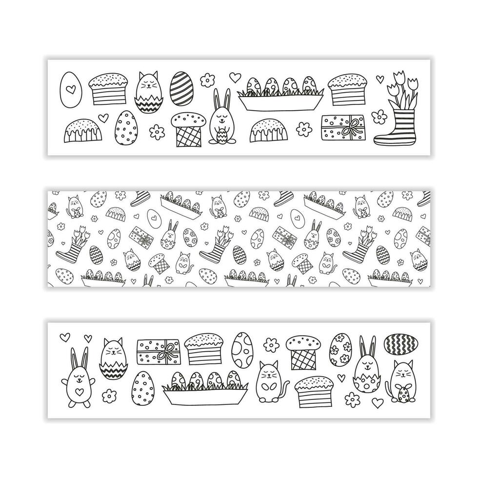 Banners with doodle Easter icons. vector