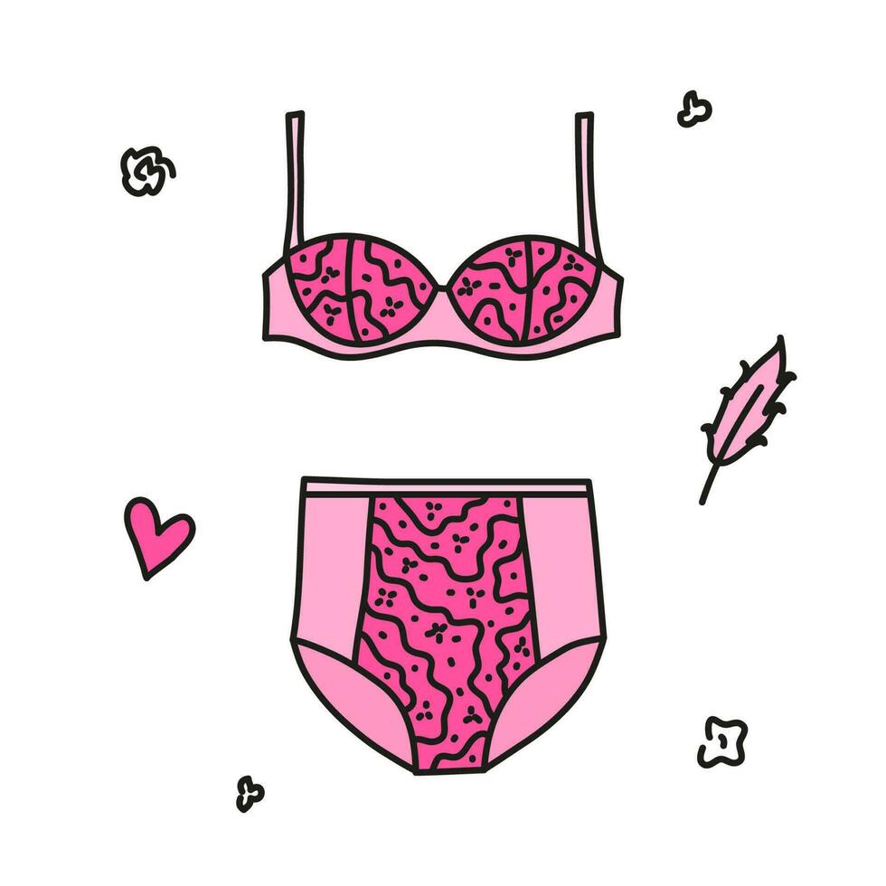 Doodle colored women s underwear set. vector