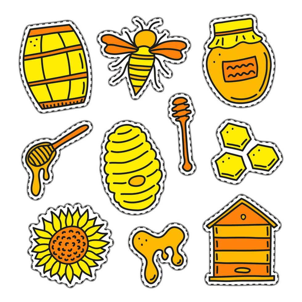 Set of honey stickers or patches. vector