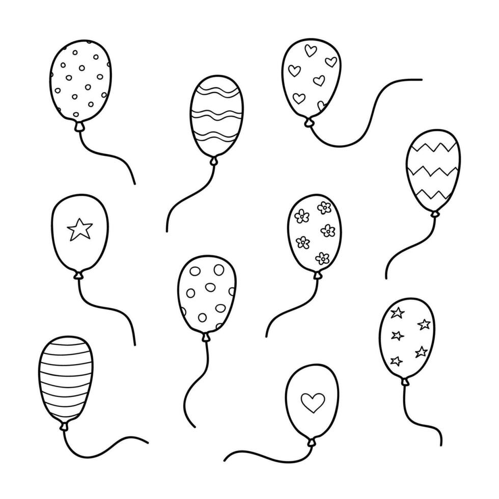 Set of doodle helium balloons. vector
