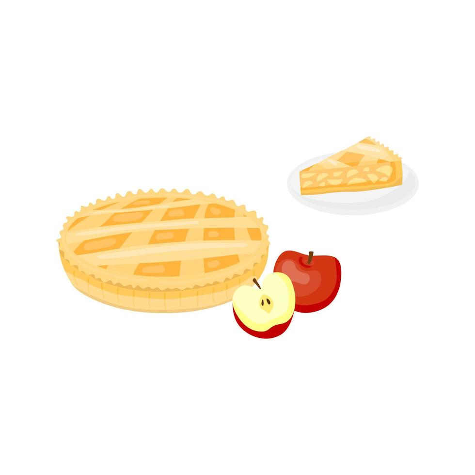 Illustration of apple pie cake and slice. vector