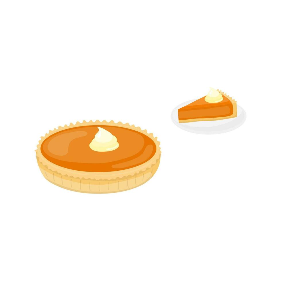 Illustration of pumpkin pie cake and slice. vector