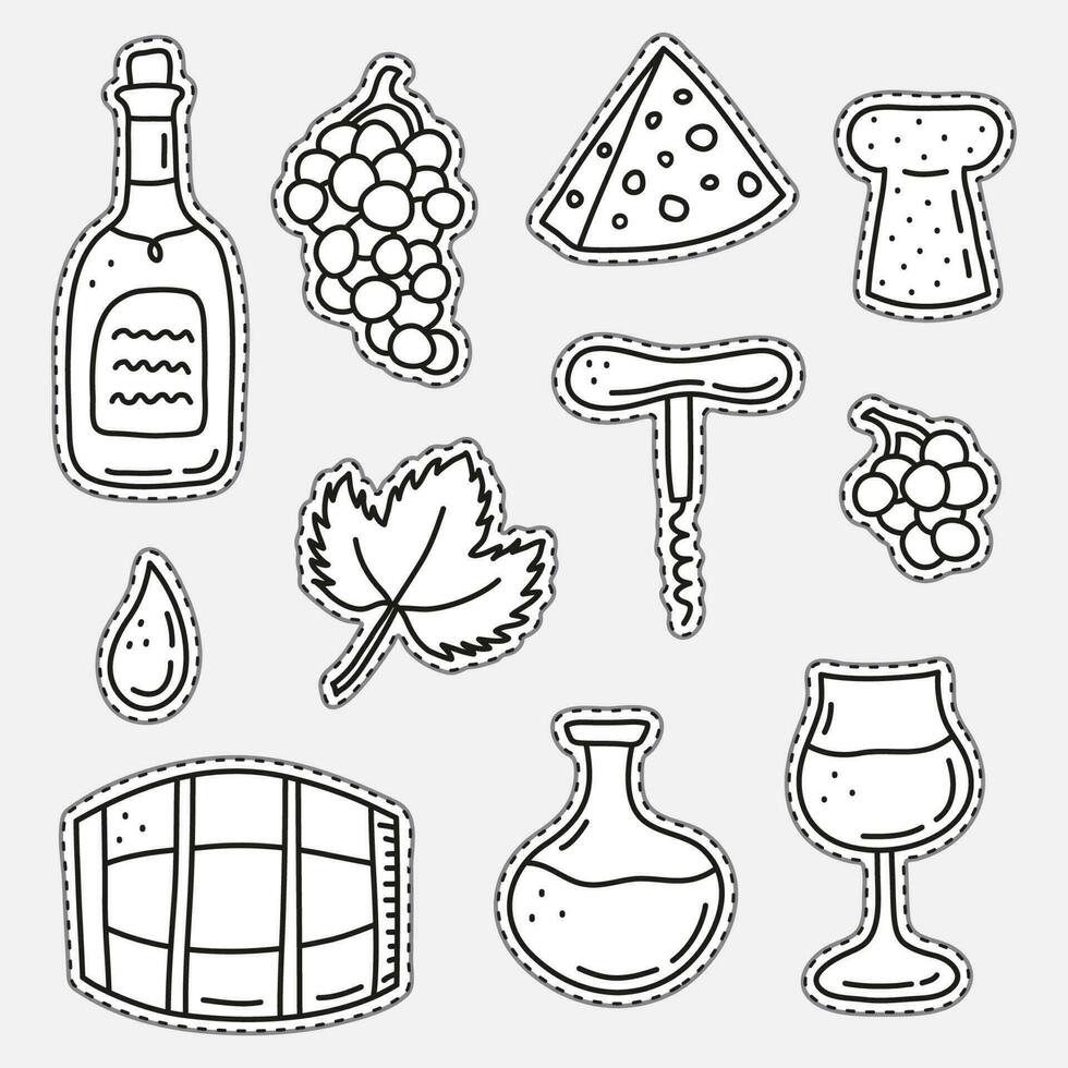 conjunto de incoloro pegatinas con vino iconos vector