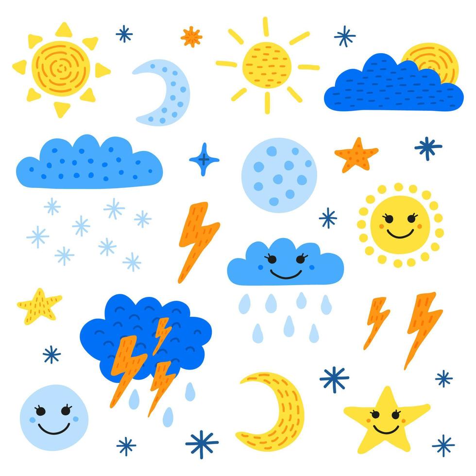 Set of weather icons in scandinavian style. vector