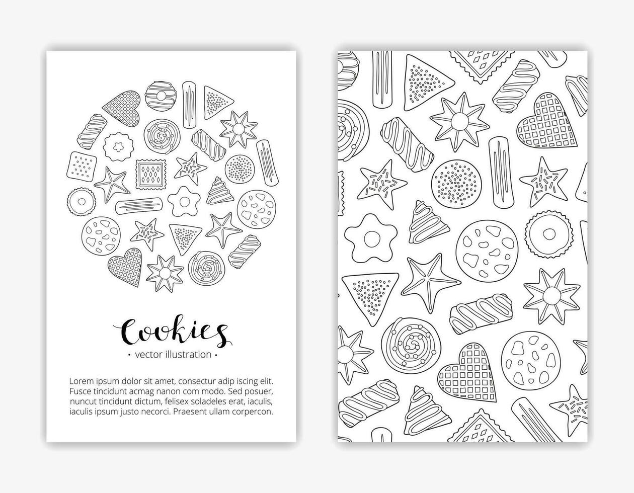 Card templates with hand drawn cookies. vector