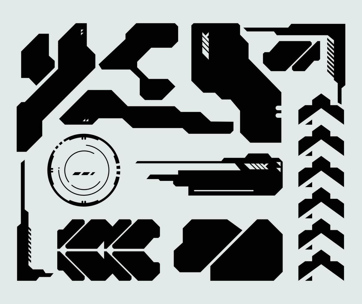 hud futurista marco frontera juego estilo elementos paquete panel ciber ciencia ficción, icono símbolo cyberpunk interfaz editable vector