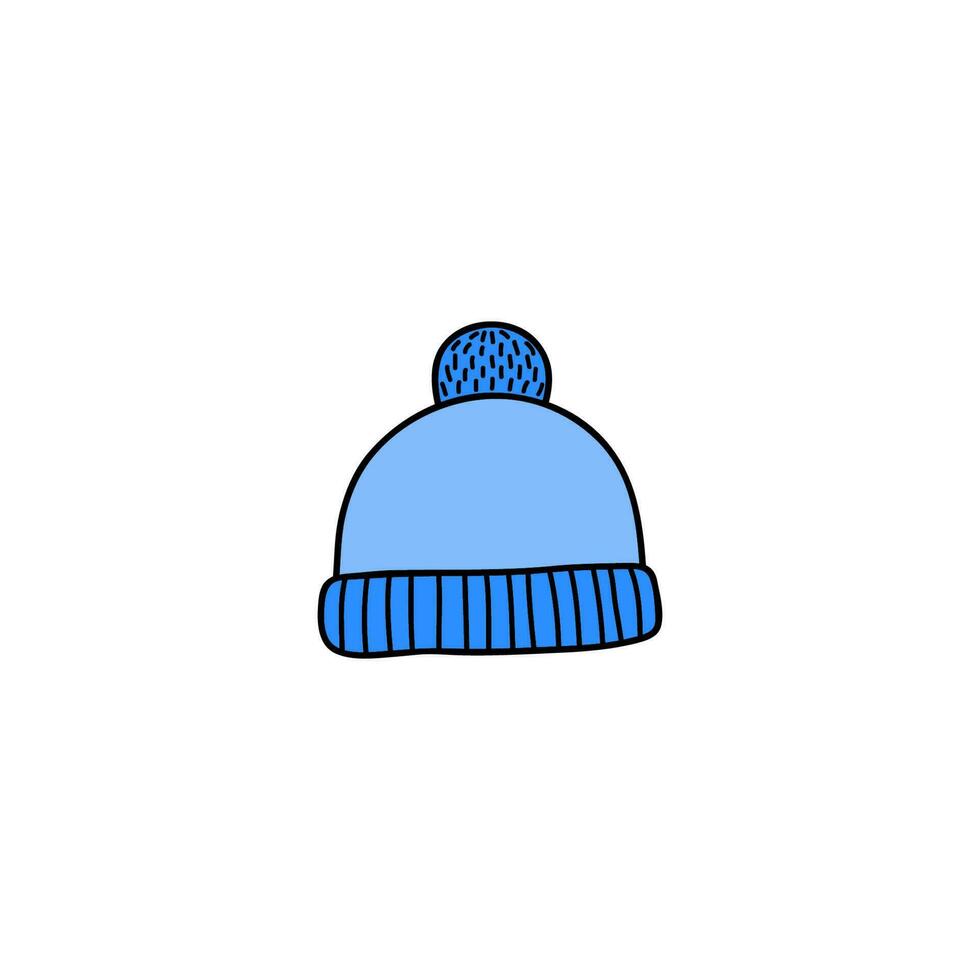 Doodle winter hat with pompon. vector