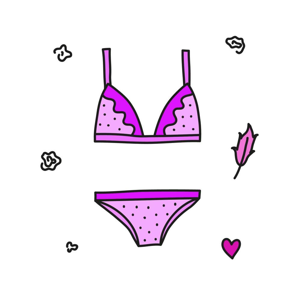 Doodle colored women s underwear set. vector