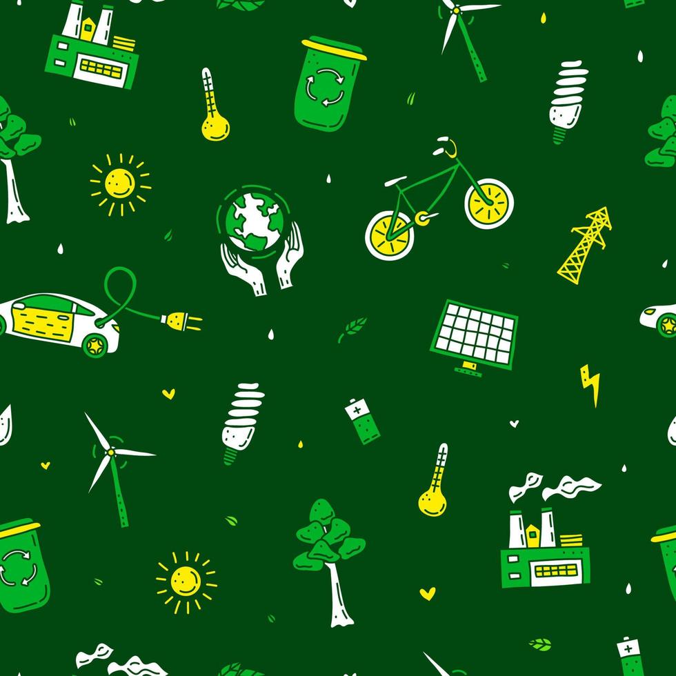 Seamless pattern with ecology and environment icons. vector
