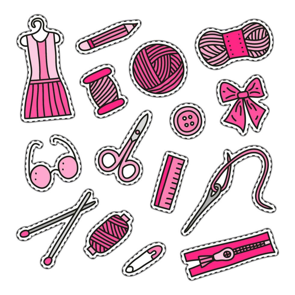 Set of hand made doodle stickers. vector