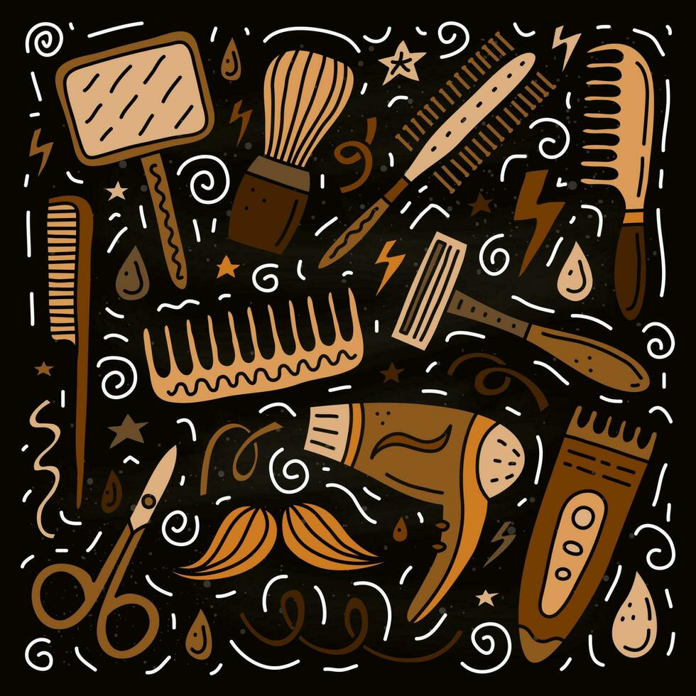 Set of barber shop doodle icons. vector