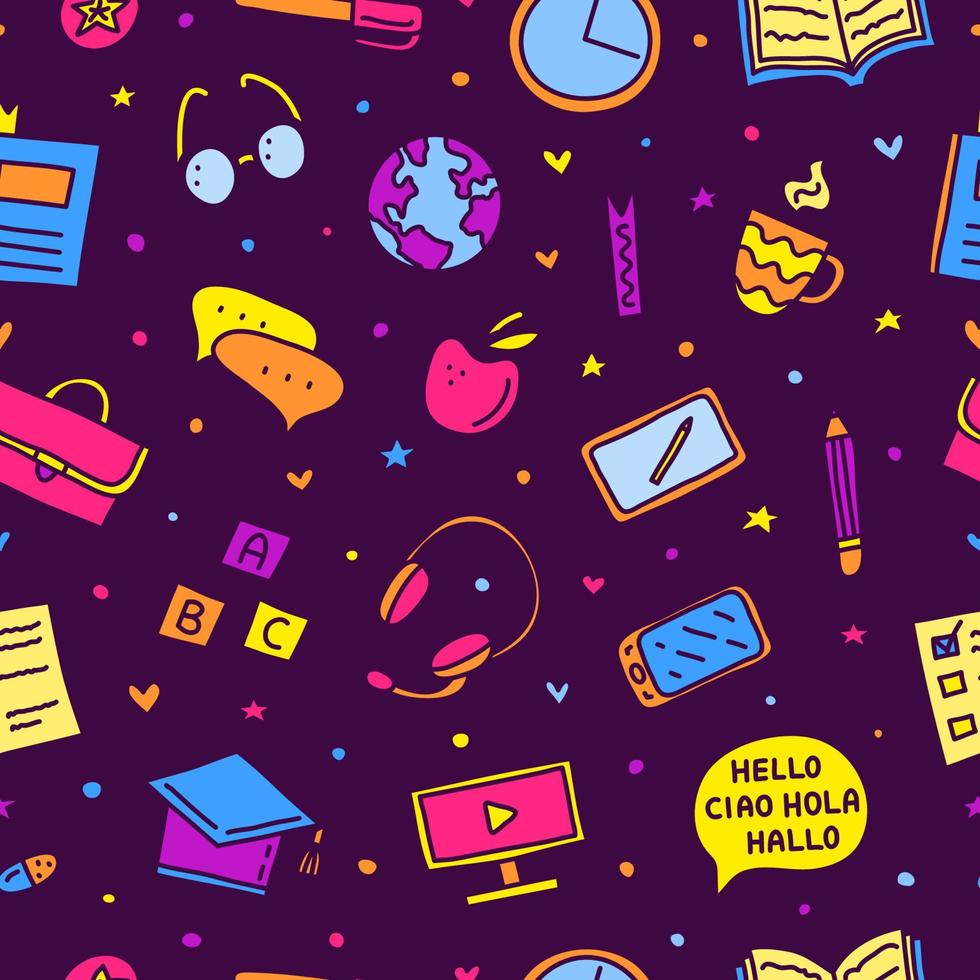 Seamless pattern with language courses icons. vector
