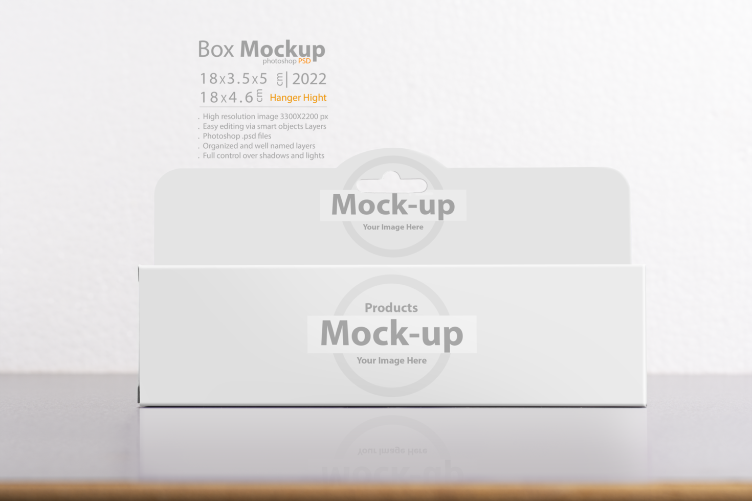 Rectangular box package mockup with hanger on table psd