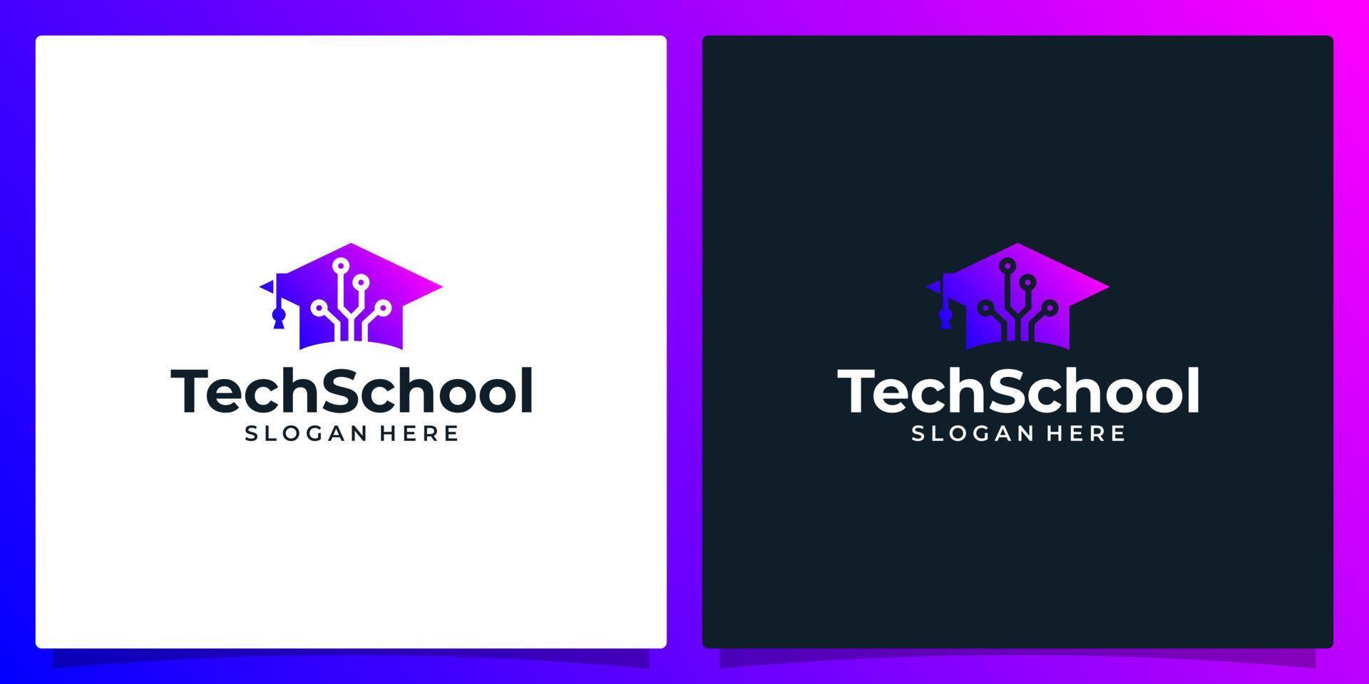 College, Graduate cap, Campus, Education logo design and symbol tech, internet, system, Artificial Intelligence and computer logo vector illustration graphic design.