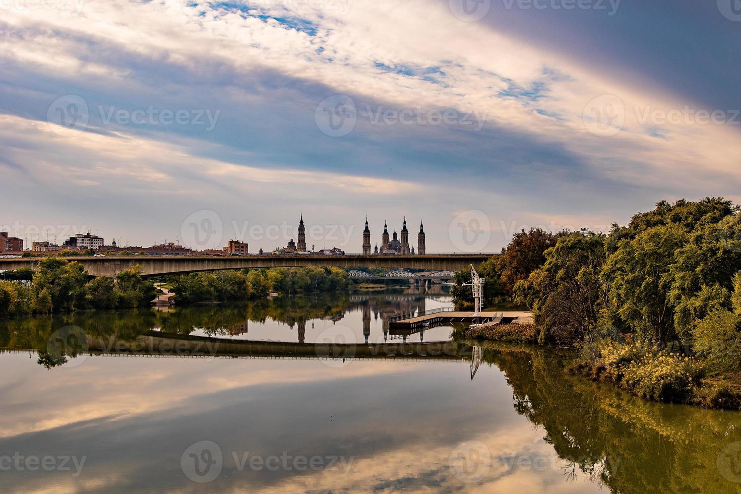 autumn natural view of the Ebro River in Zaragoza photo