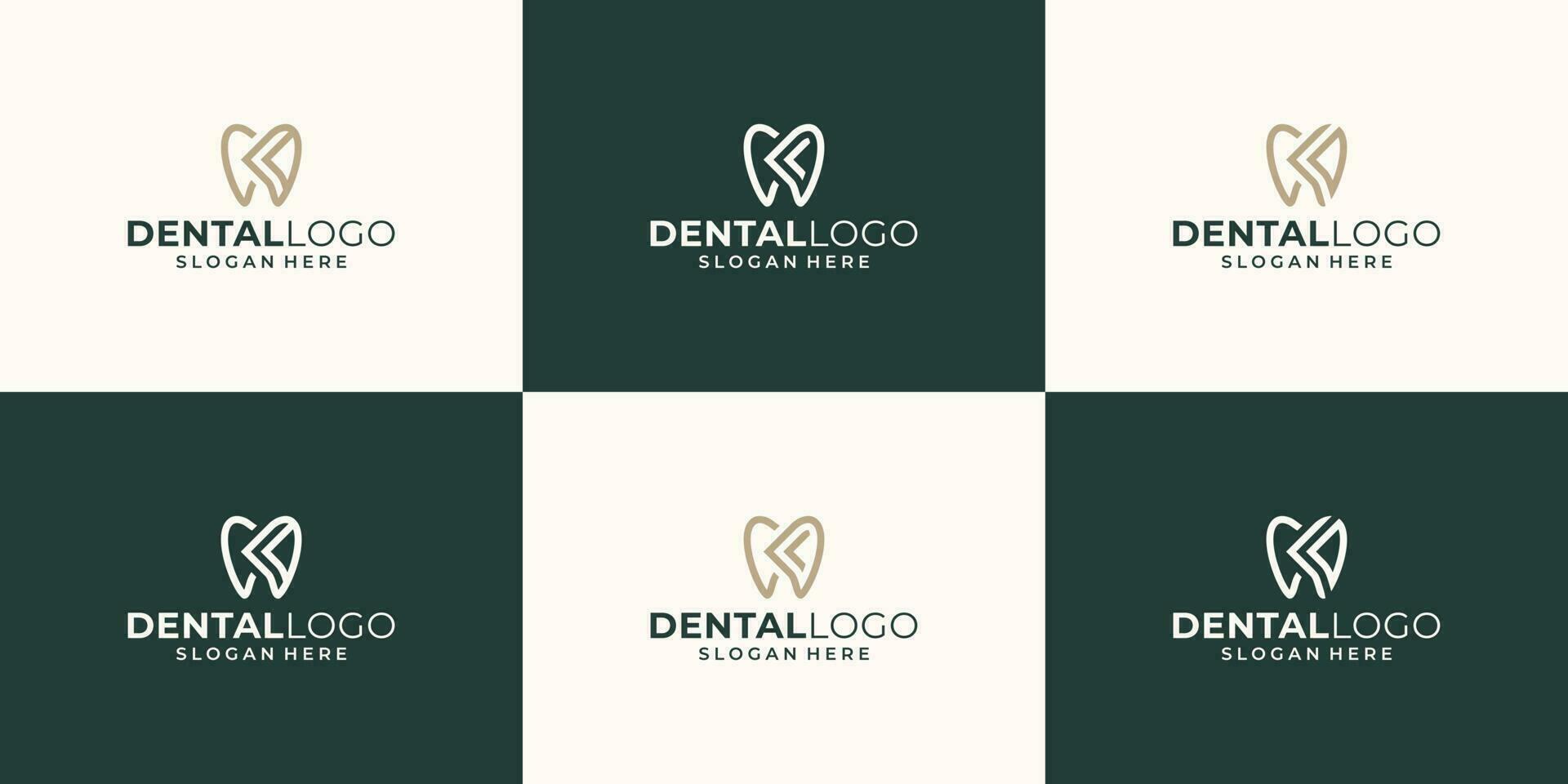 Collection dentistry clinic logo design with geometric line abstract dental logo and initials letter K abstract vector illustrator design.