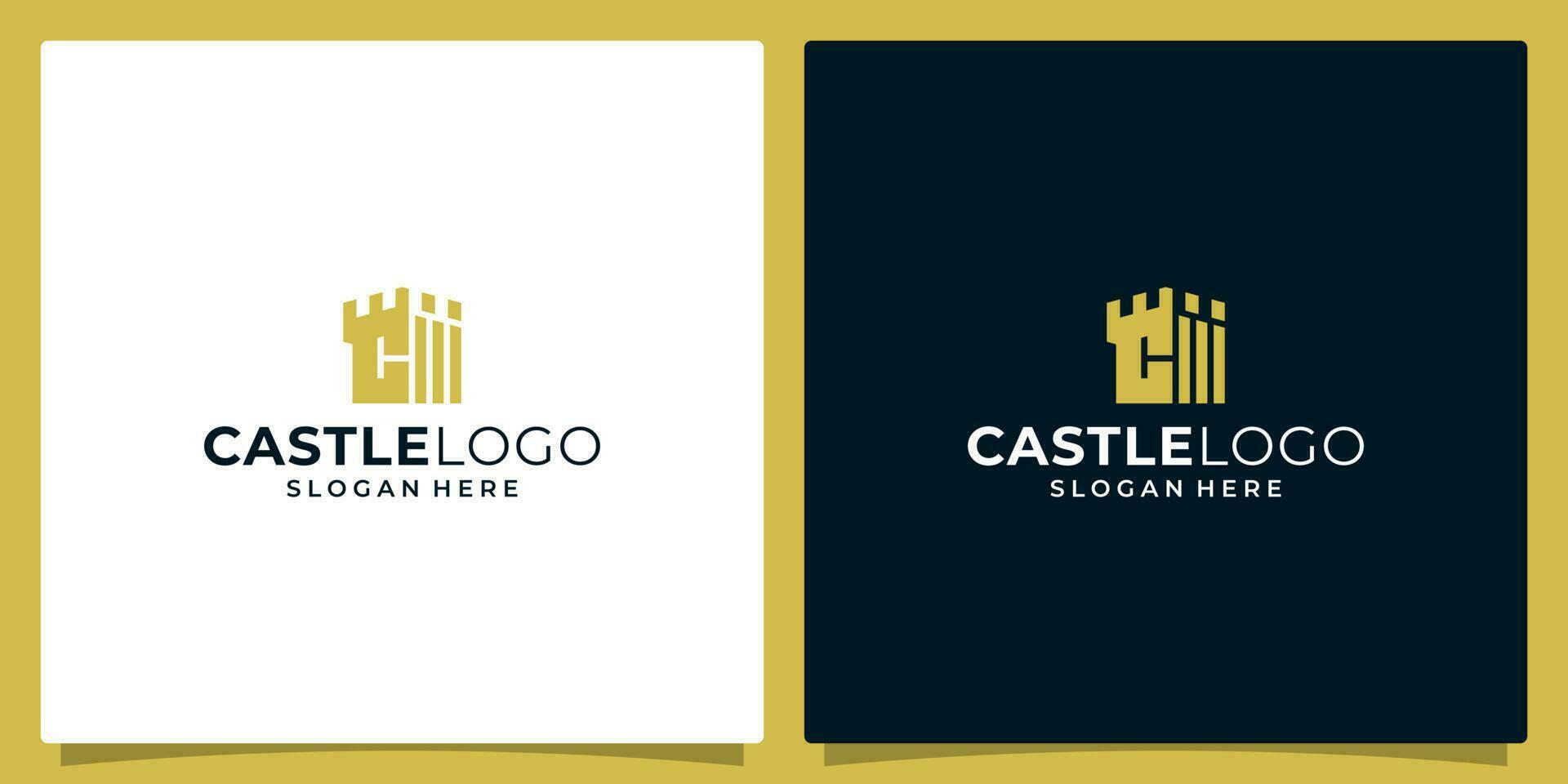 Strong tower defense castle logo design with initial letter C symbol vector illustration.