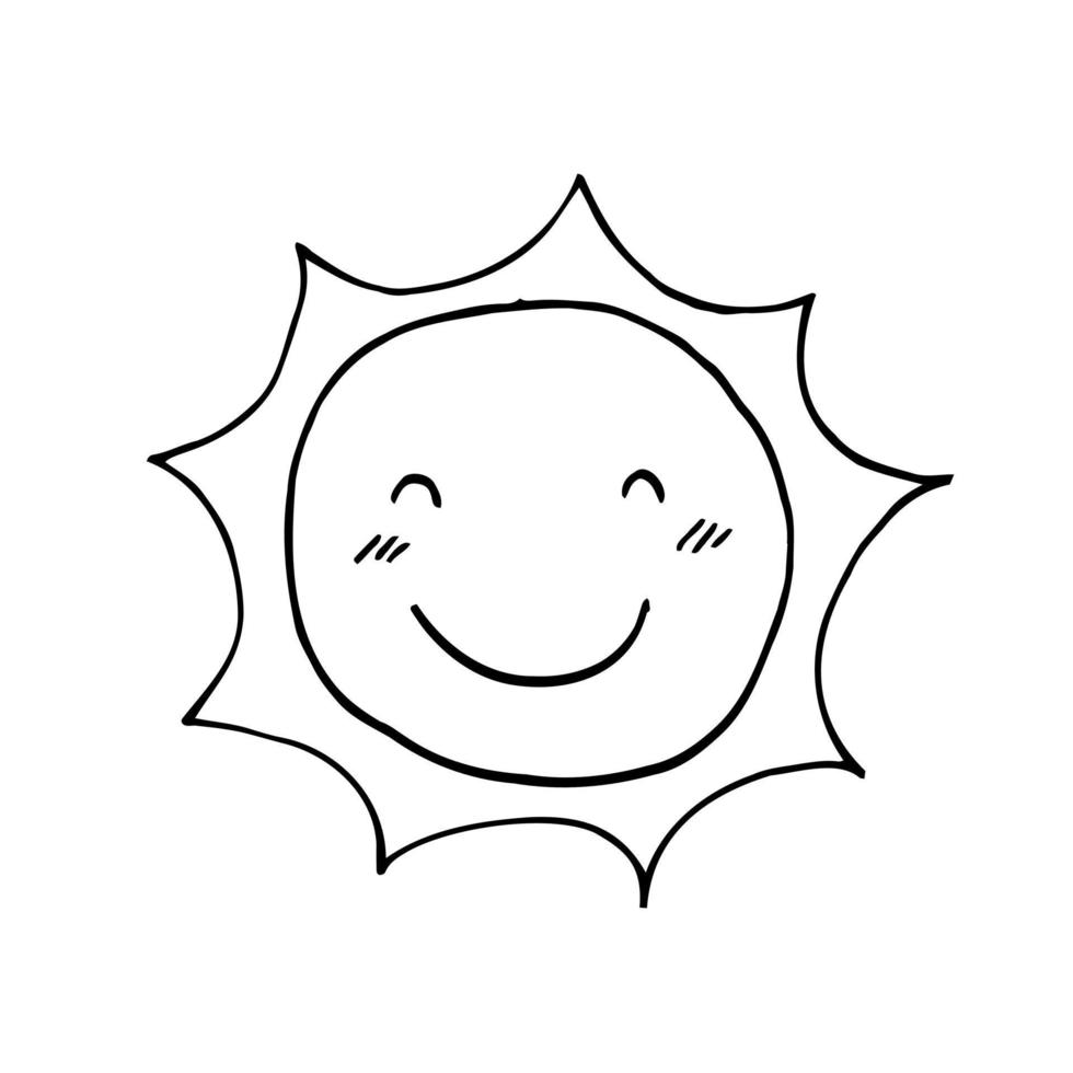 Happy sun smile line art icon. Smiley with closed eyes thin line illustration. Good mood. Emoticon contour symbol. Summertime. Vector isolated outline drawing