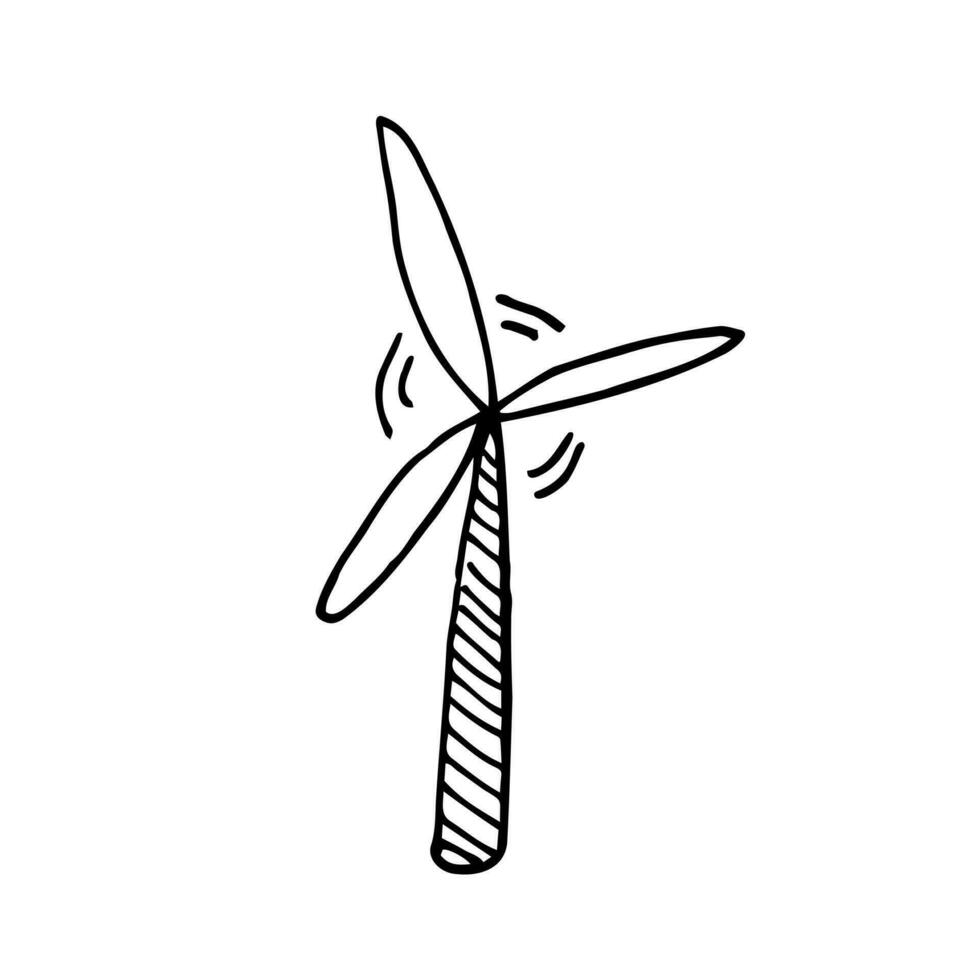 Windmill Line Vector Icon. Hand drawn element For Earth day