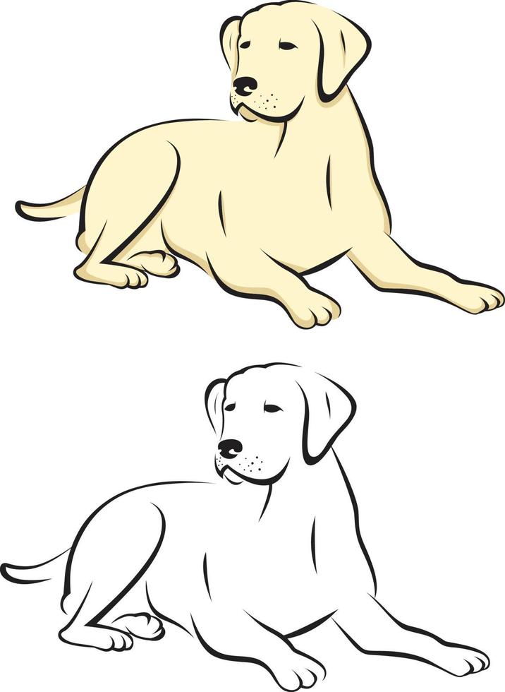 Labrador perdiguero perro sentado o acostado en piso vector ilustración