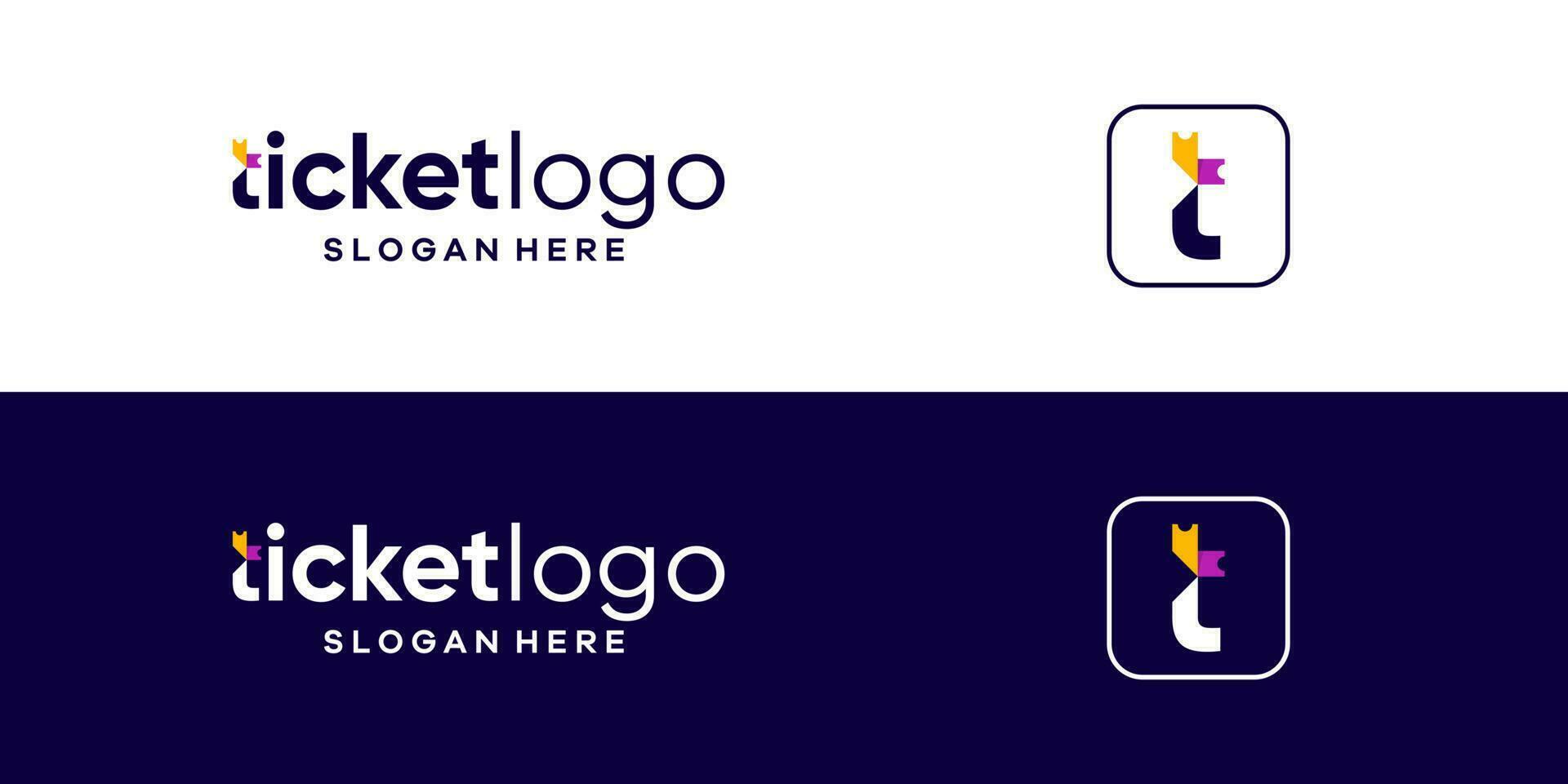 Ticket wordmark  logo vector design. Ticket icon on Logo Design Letter t.