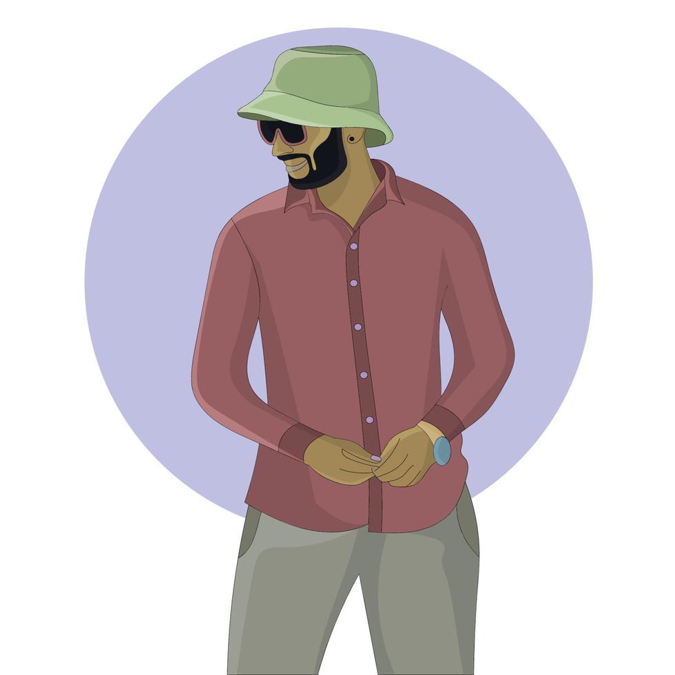 plano diseño de un hermoso hombre vistiendo un sombrero, reloj de pulsera y Gafas de sol vector