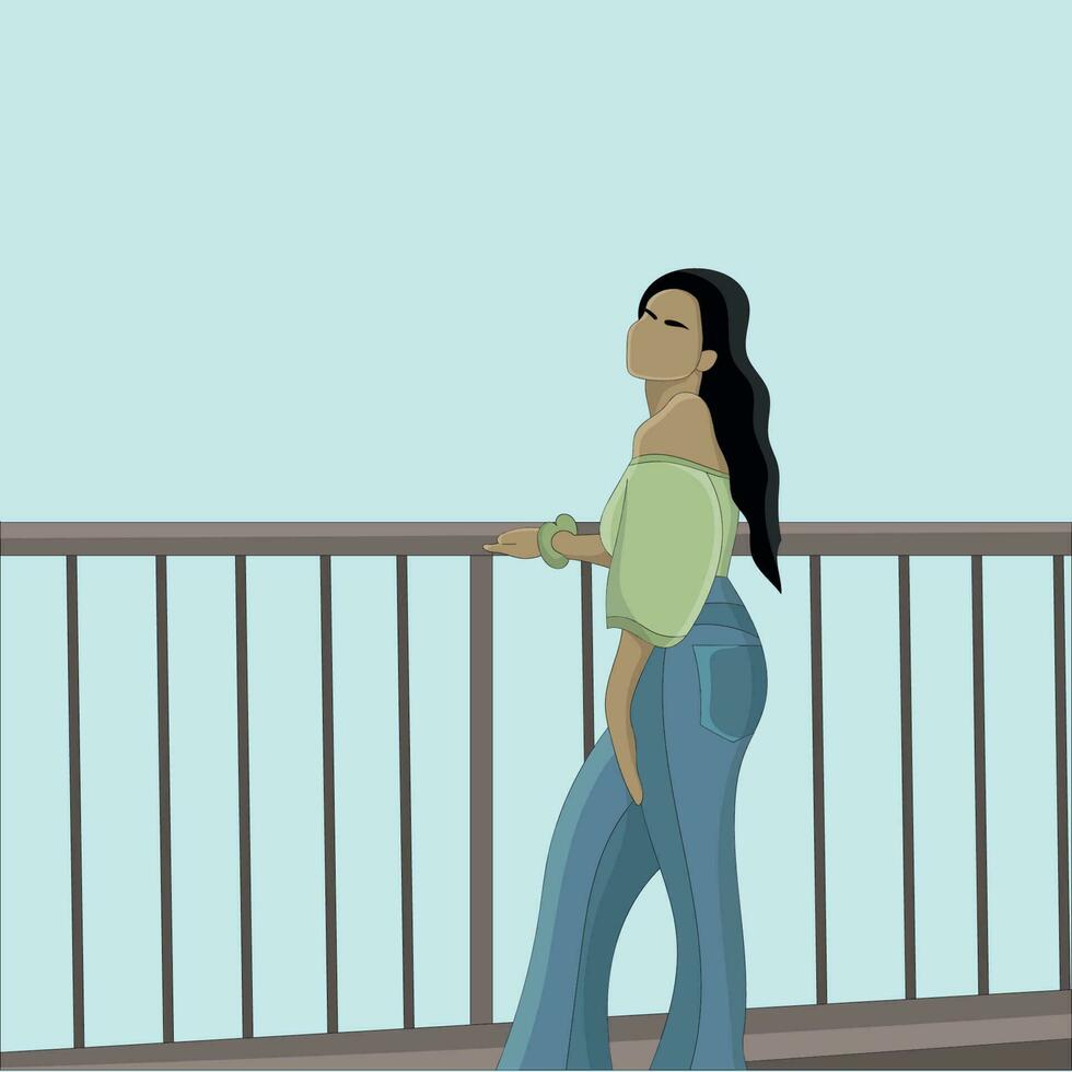 Flat design of girl holding a fence vector