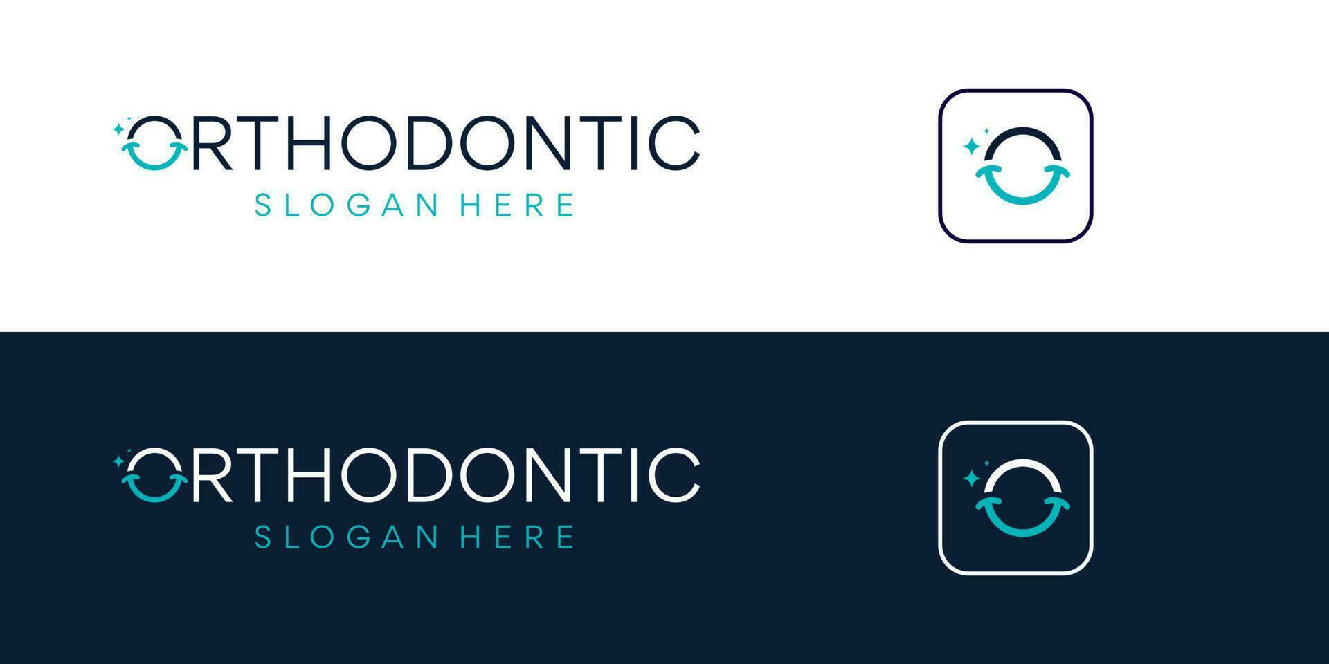 Dental clinic logo design with abstract smile logo vector illustrator design combined with letter O in orthodontics text.