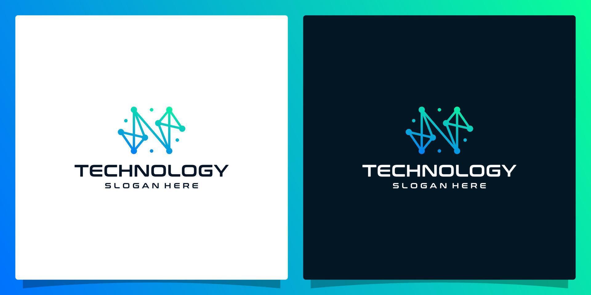 Creative logo initial letter N abstract with technology style and gradient color. Premium vector
