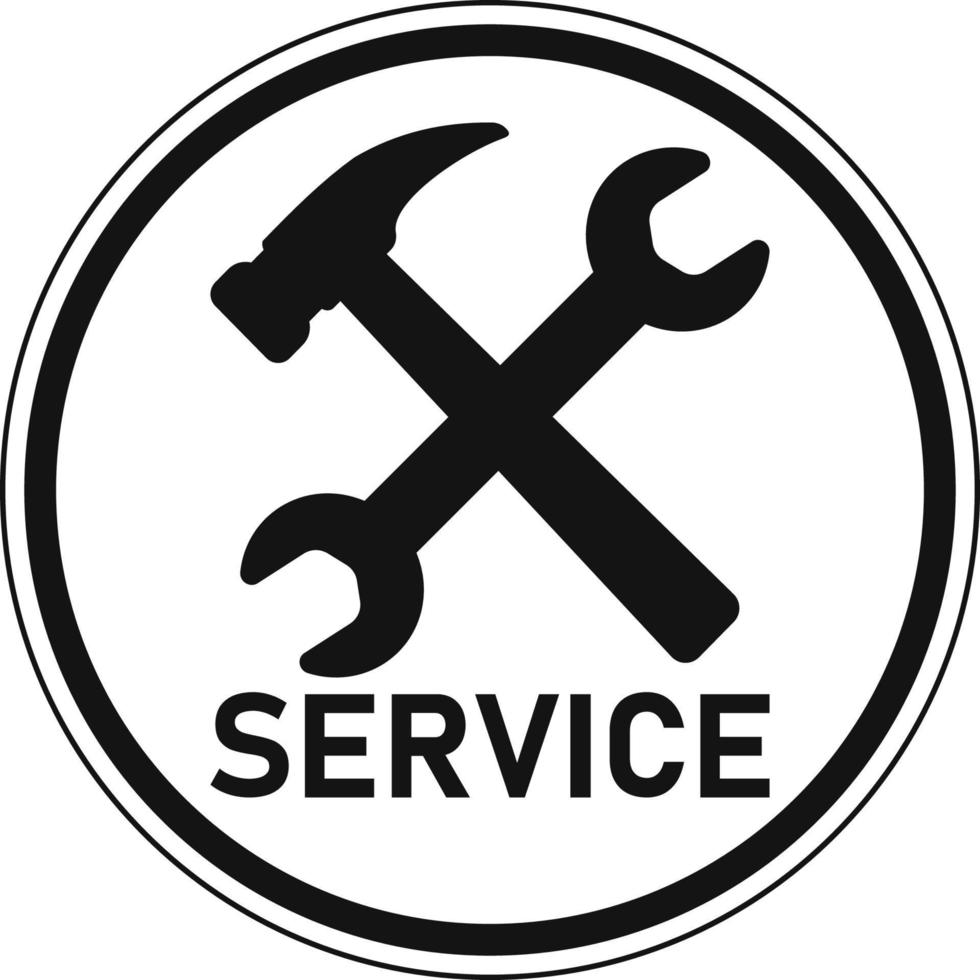 icono logo Servicio centrar reparar cliente Servicio llave inglesa martillo vector