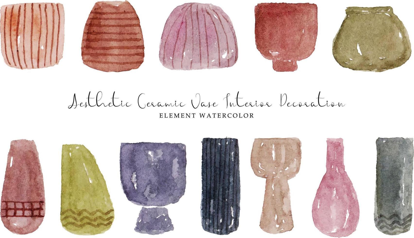 Aesthetic Ceramic Flower Vase WatercolorCollection vector