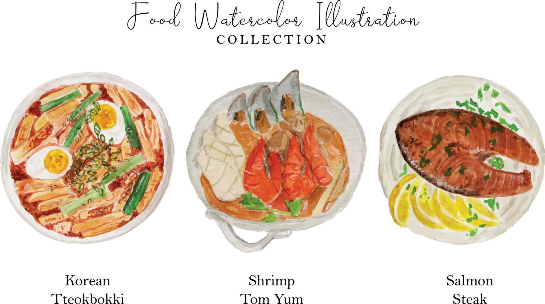 asiático comida acuarela ilustración colección vector