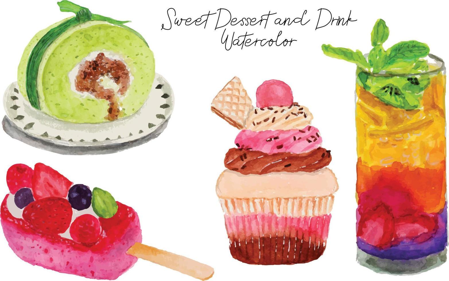 Sweet Dessert Food Watercolor Illustration vector
