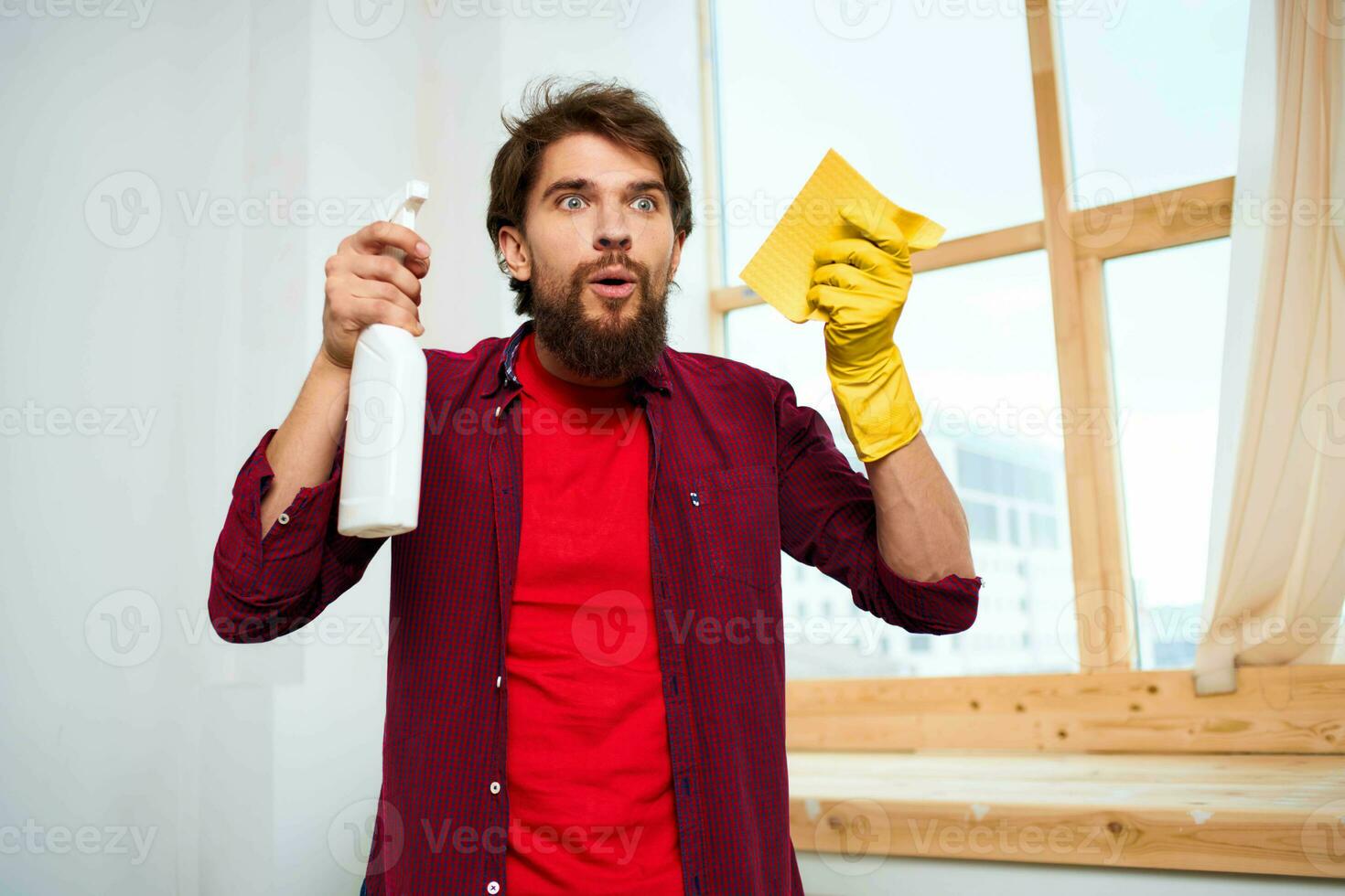 Man in the room housework cleaning service professional lifestyle photo