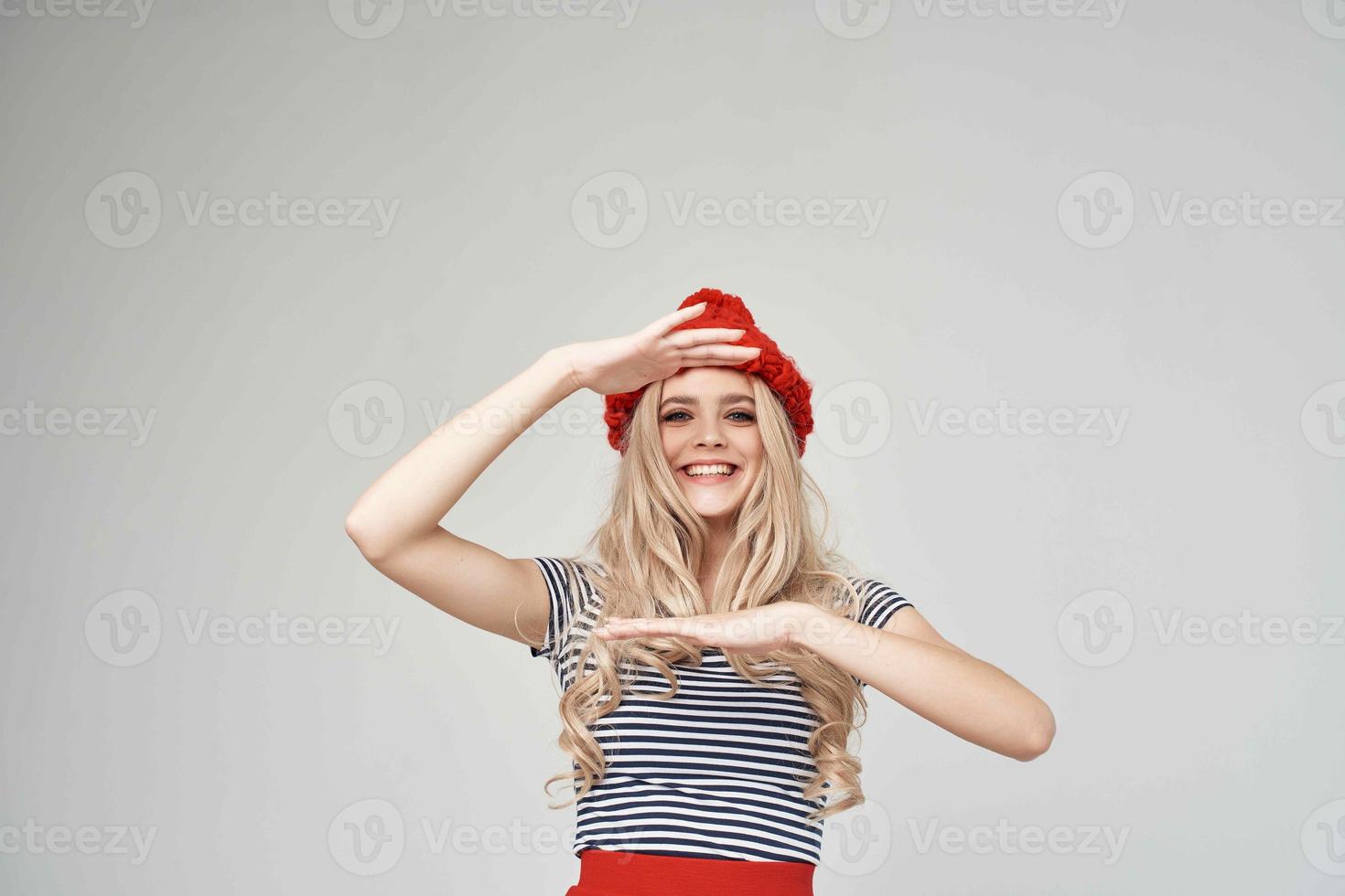 blonde in fashionable clothes Red Hat cropped view glamor photo