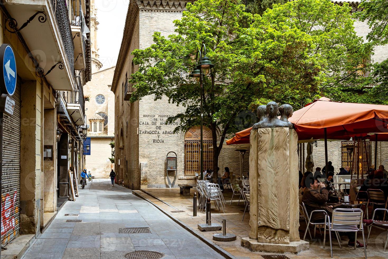 interesting urban landscape with narrow streets in the spanish city of Zaragoza on a spring day photo