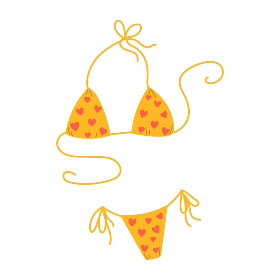 hembra Moda bikini. plano vector aislado ilustración de dibujo de moda hembra ropa de playa dos pedazo amarillo nadando traje o baños ropa interior lencería.