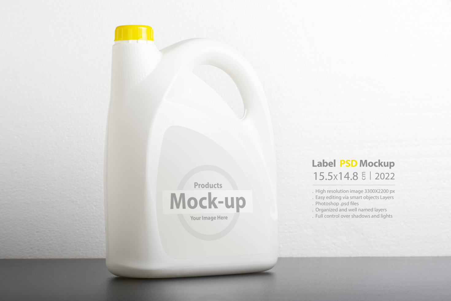 Kitchen detergent bottle in front of  light gray background psd