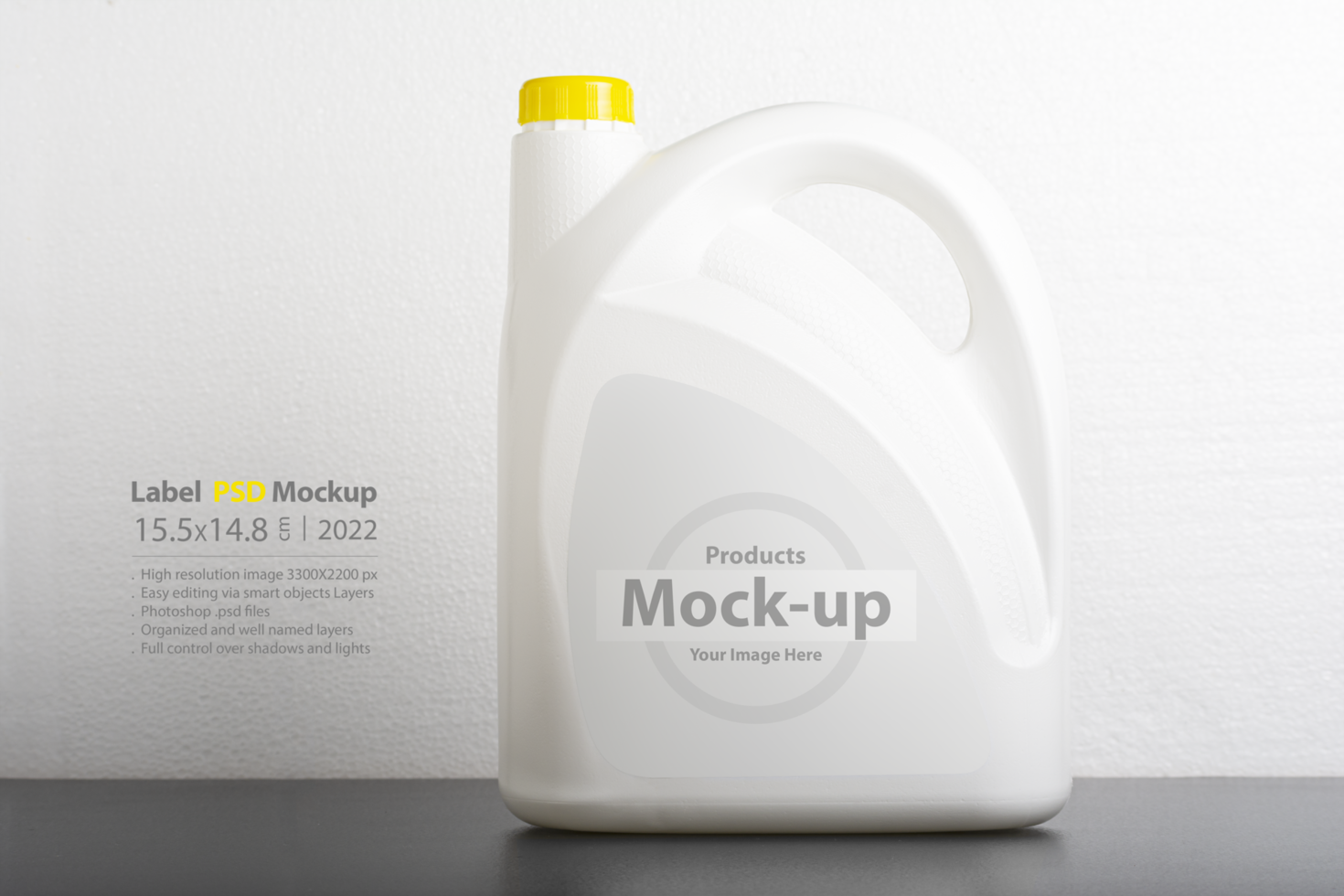 Kitchen detergent bottle in front of  light gray background psd
