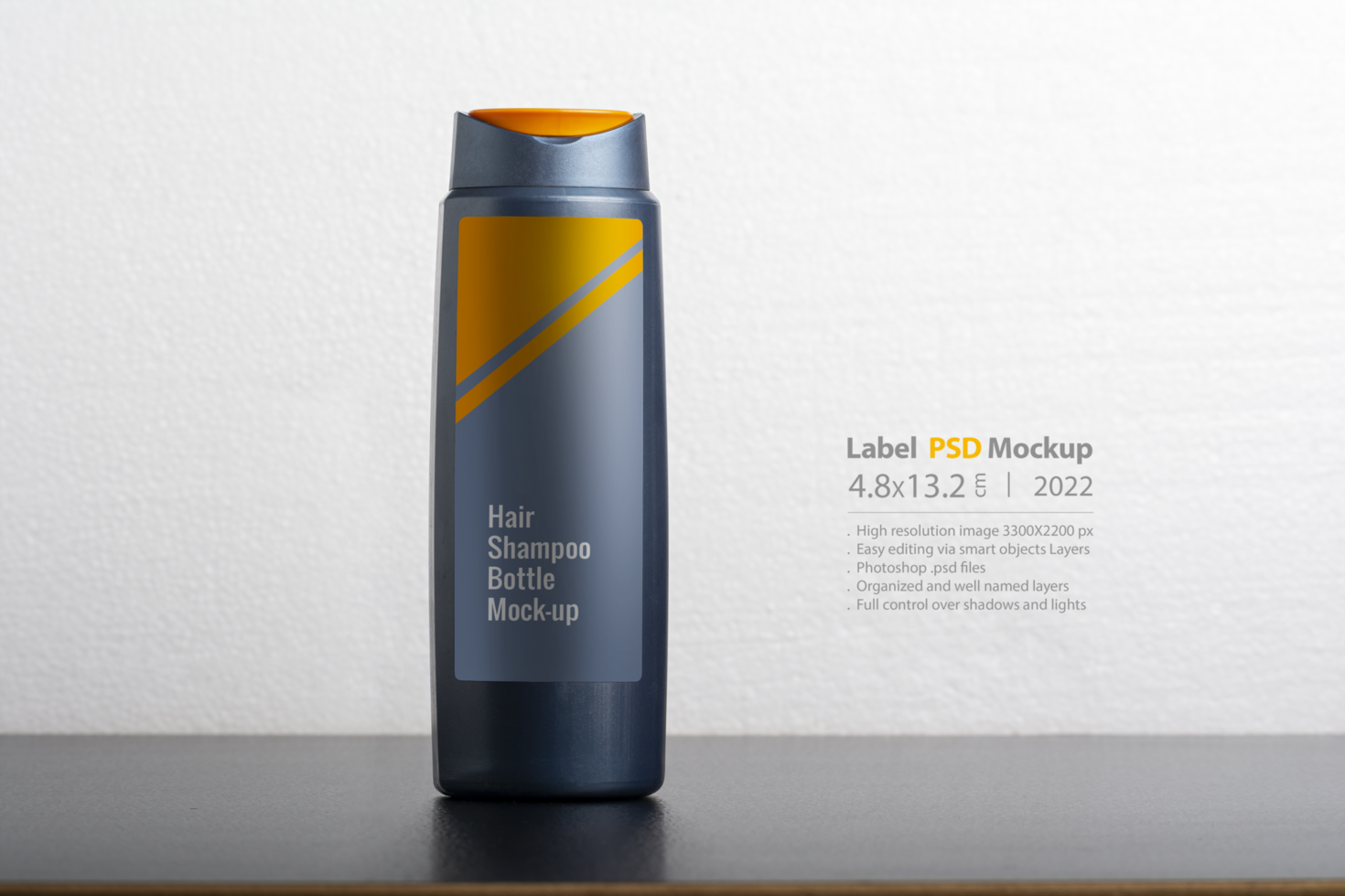 Hair shampoo bottle in front of  light gray background psd