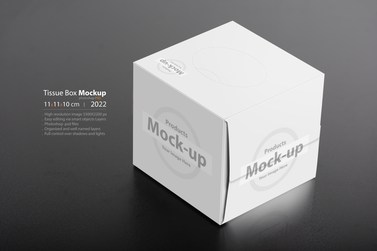 Cubical tissue box on black background psd