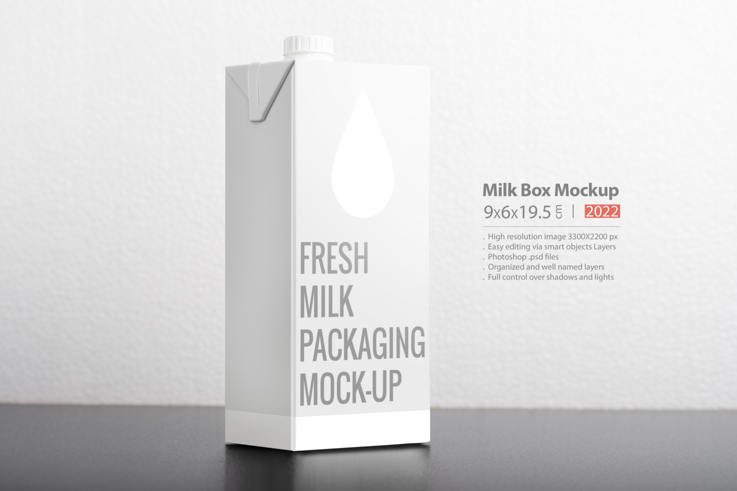 Fresh one liter milk package on table psd