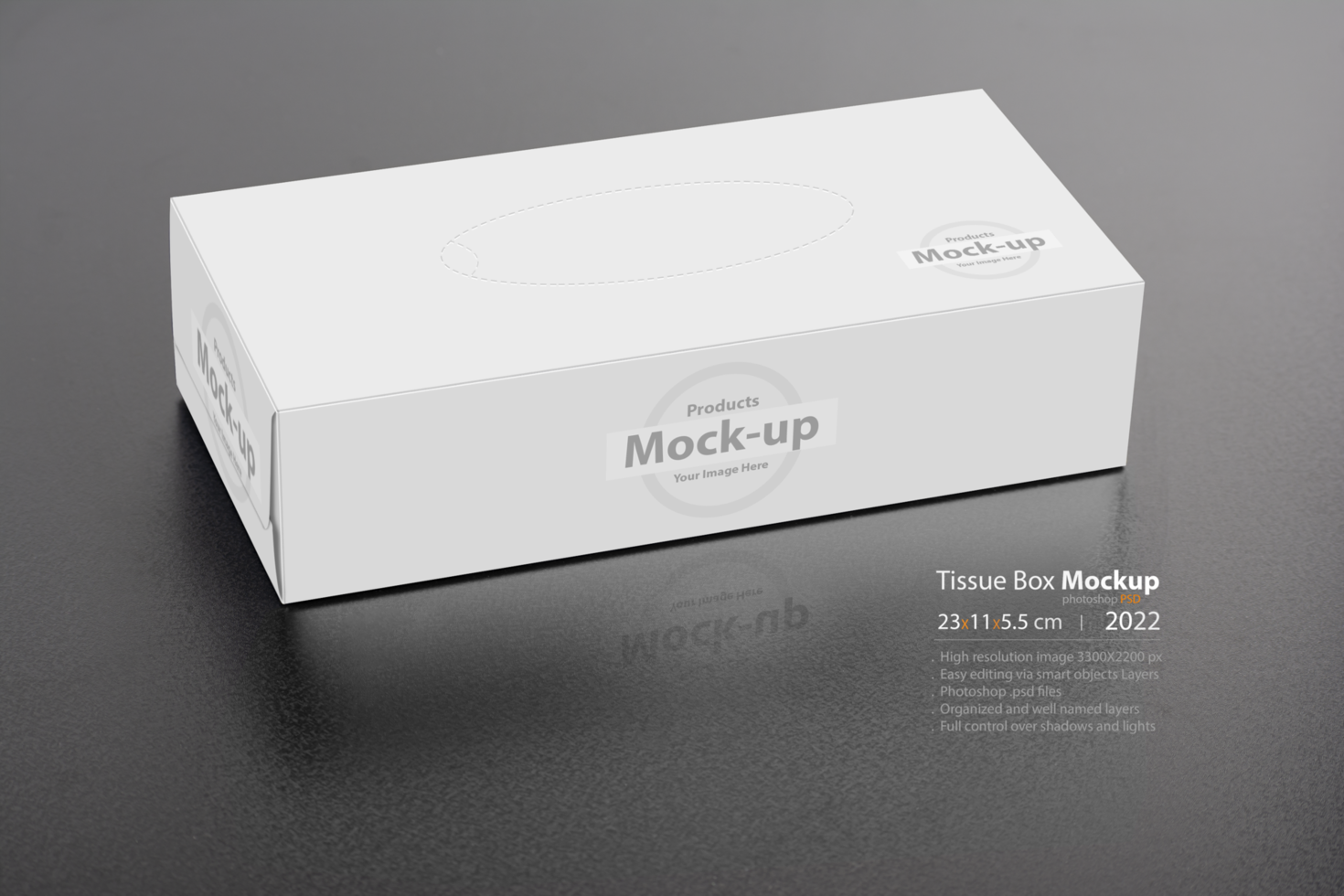 White blank tissue box on black background psd