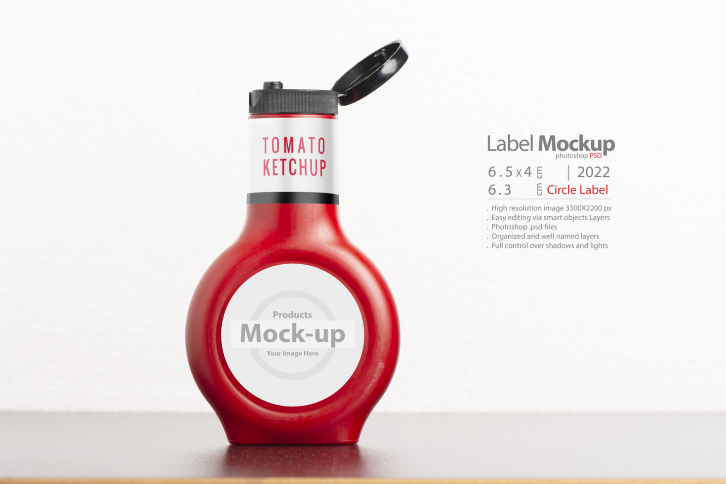 Tomato sauce bottle with cap on black table psd