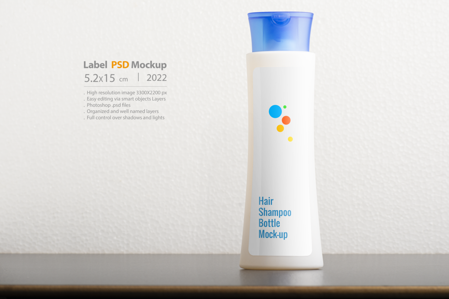Hair shampoo bottle in front of  light gray background psd