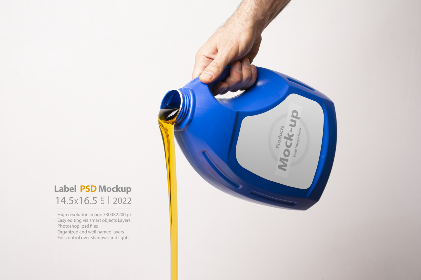 Pouring detergent liquid in front of  light gray background psd