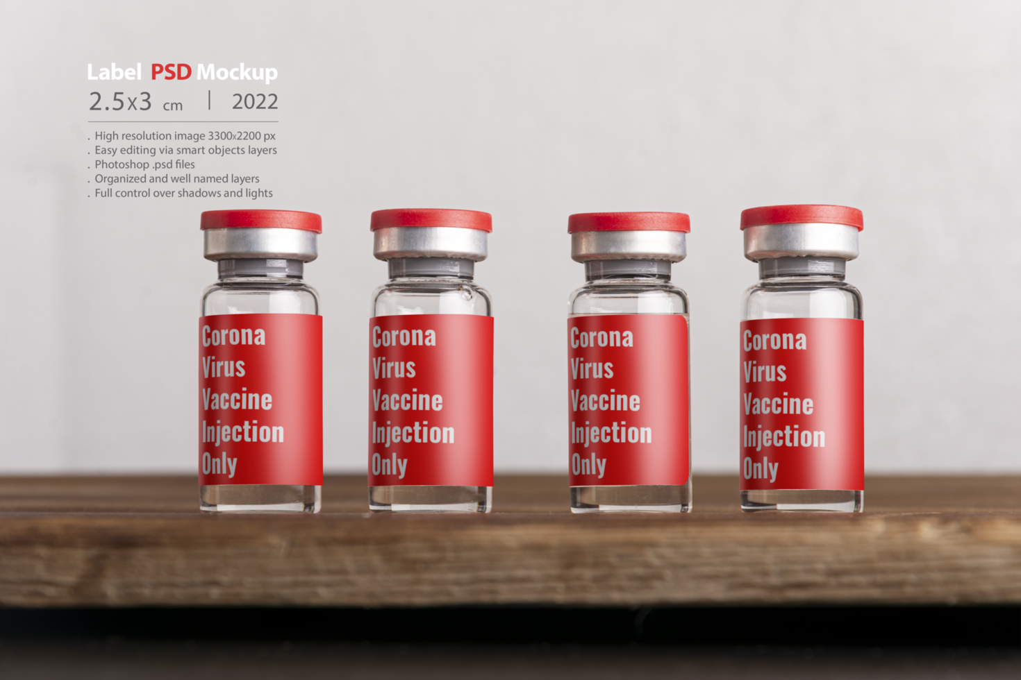 Rows of medical vials for injection isolated on gray background psd