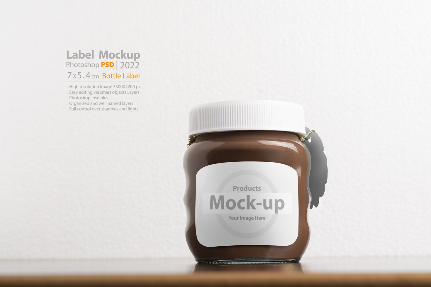 Hazelnut spread chocolate jar with round cap on black table psd