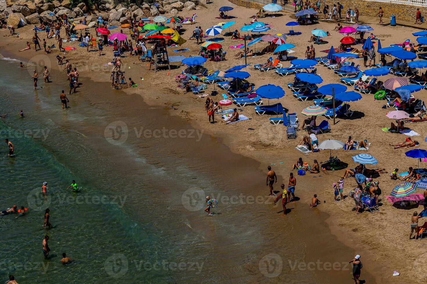 summer landscape beach and sea top view in summer day benidom spain photo