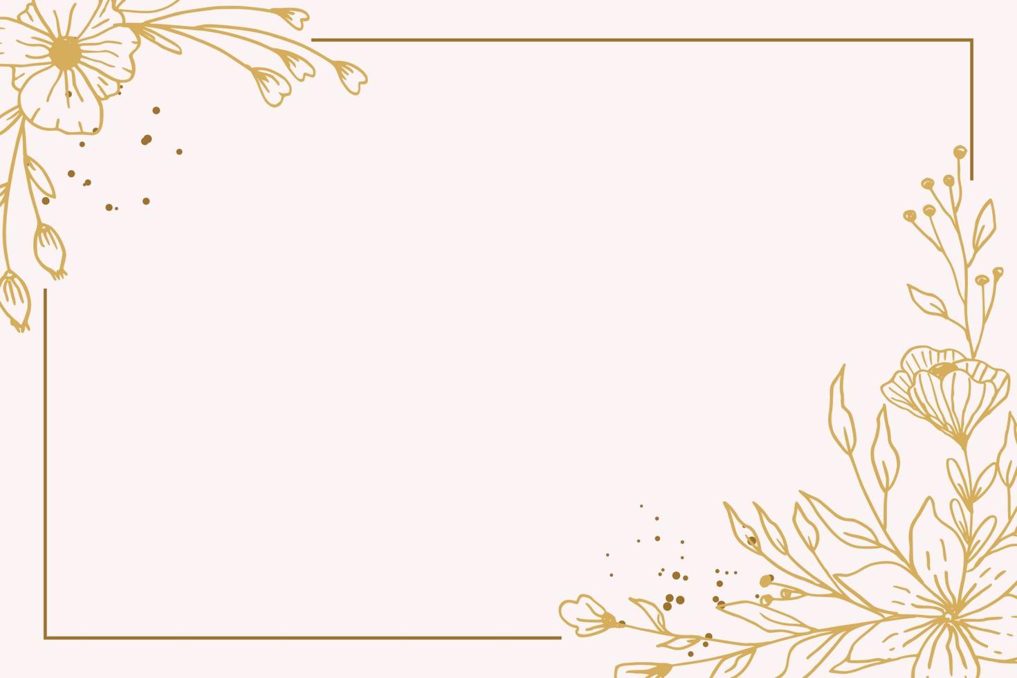 Elegant golden floral background with hand drawn flowers and leaves illustration decoration vector